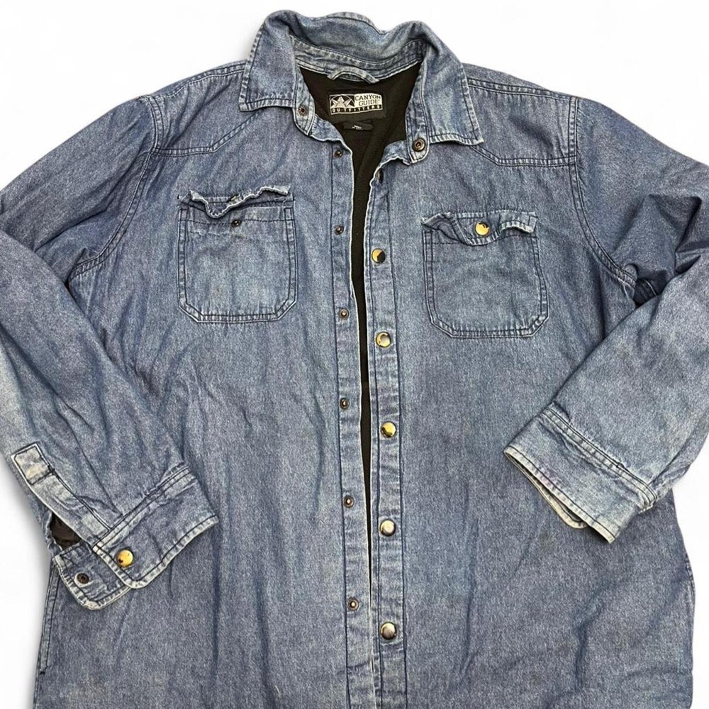 Vintage fleece lined Canyon Guide Outfitters blue denim button up jacket Size.